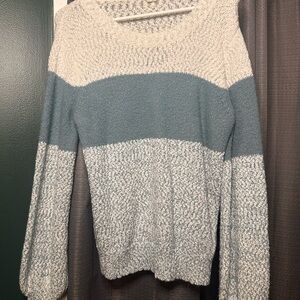 Dry Goods Blue and Cream Knit Blouse